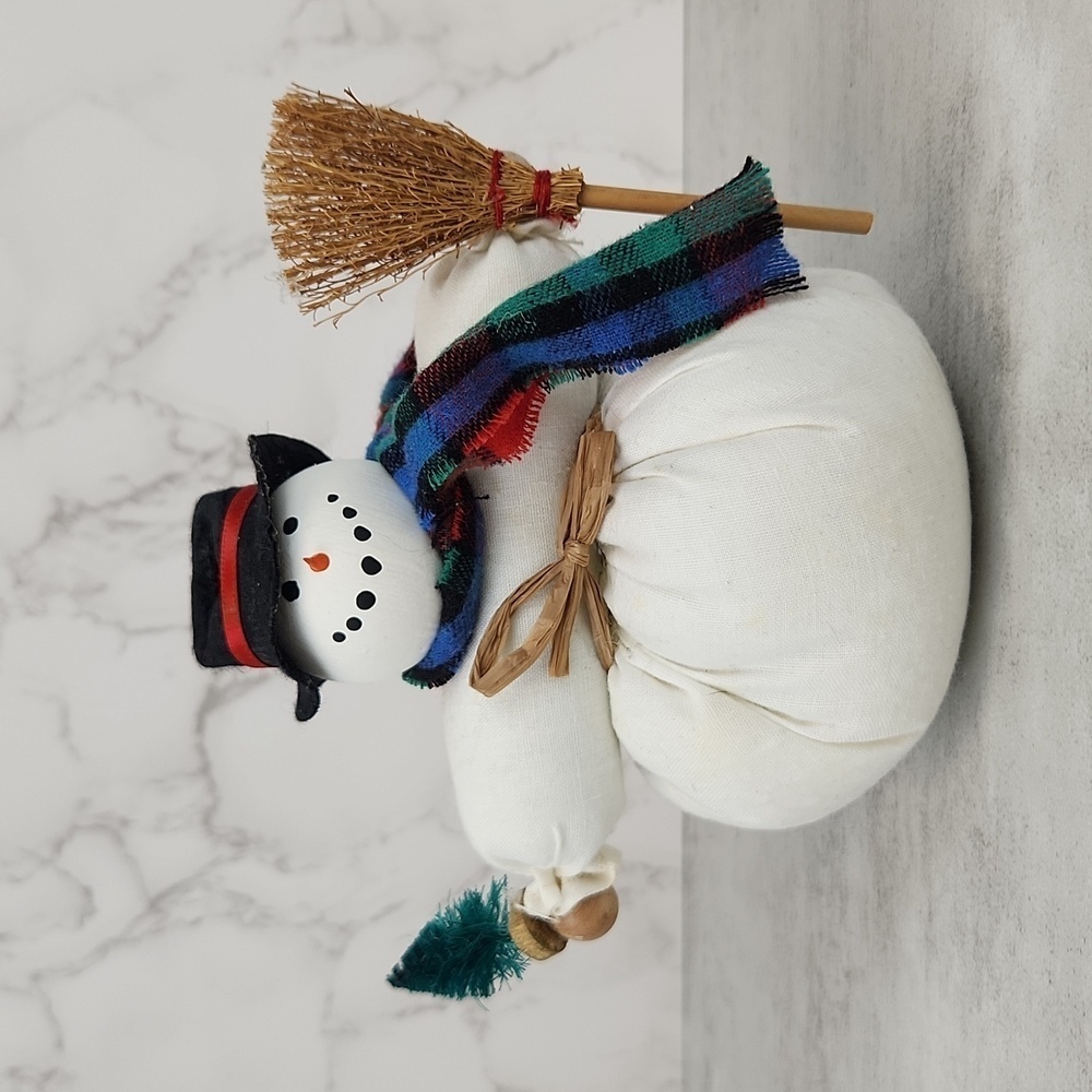 Tabletop Stuffed Snowman Doll with Top Hat and Scarf Winter Christmas Decor
